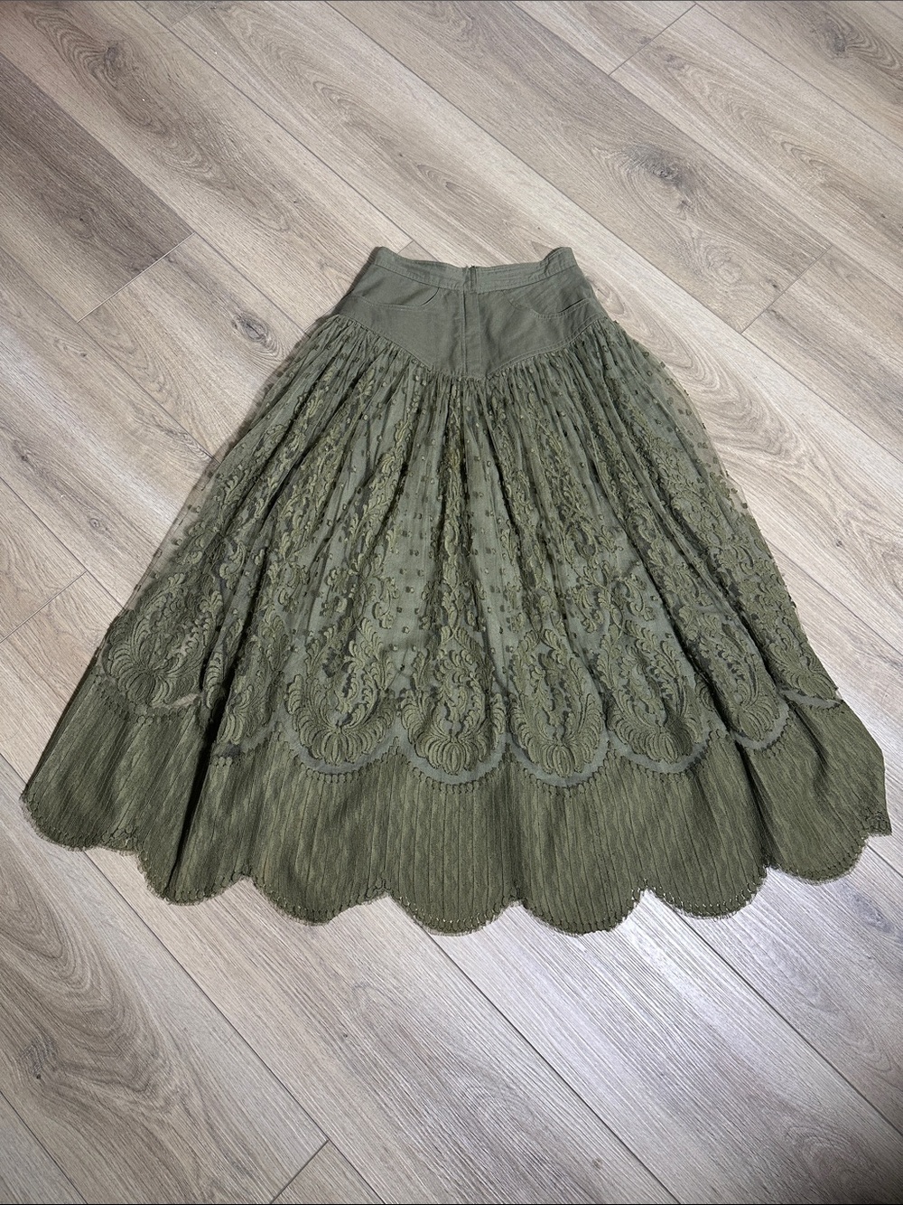 Olive Green lace skirt. Boho. Vintage. Retro.